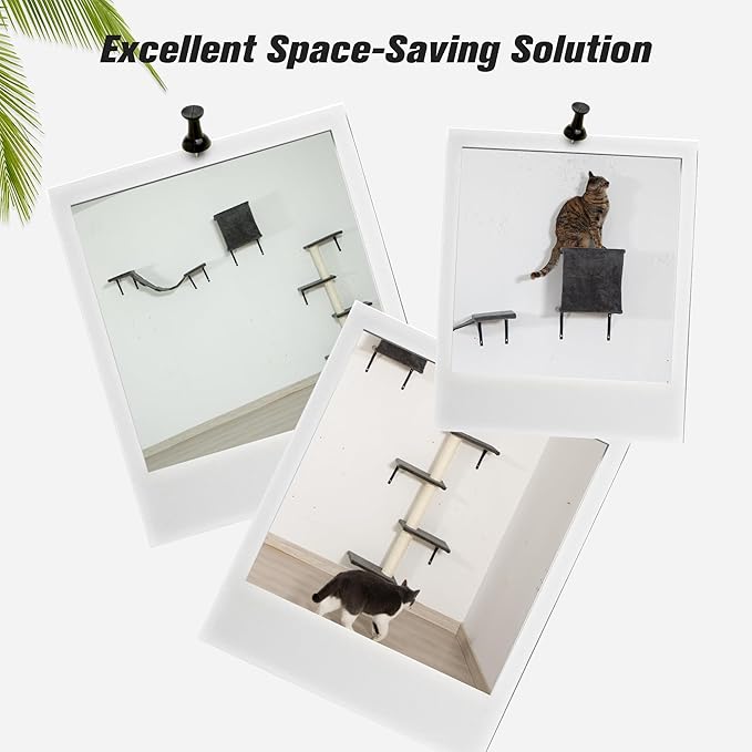 COZIWOW Wall Mounted Cat Furniture, Cat Wall Shelves and Perches, Floating Cat Shelves for Wall Set of 5 (Grey)