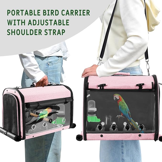 Sanmoncare Bird Carrier Bag Cockatiel Travel Cage with Stand, Lightweight Carrier for Small Bird, Portable Bag for Parrot, Pet Transparent Travel Backpack