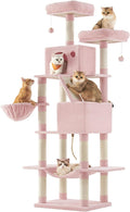 Feandrea Cat Tree, 81.1-Inch Large Cat Tower, Multi-Level Plush Condo with 13 Scratching Posts, 2 Perches, 2 Caves, Basket, Hammock, Pompoms, Jelly Pink UPCT190P01