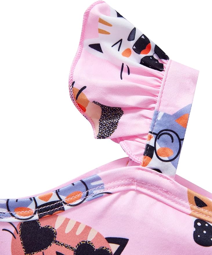 Toddler Baby Girls Summer Clothes Outfits Ruffled Sleeve Dinosaur Shirt Leopard Tops and Shorts Pants Sets 2PCS