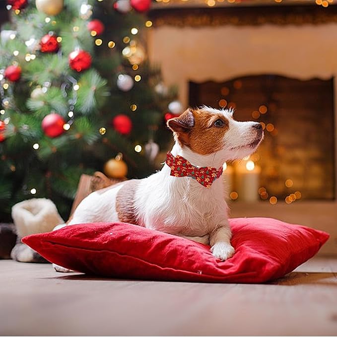 Christmas Dog Collar, Soft Pet Collar Gingerbread Man Cute Dog Collar with Bow Red Christmas Tree Adjustable Sturdy Collars Winter Holiday Collars for X-Large Girl Boy Dogs
