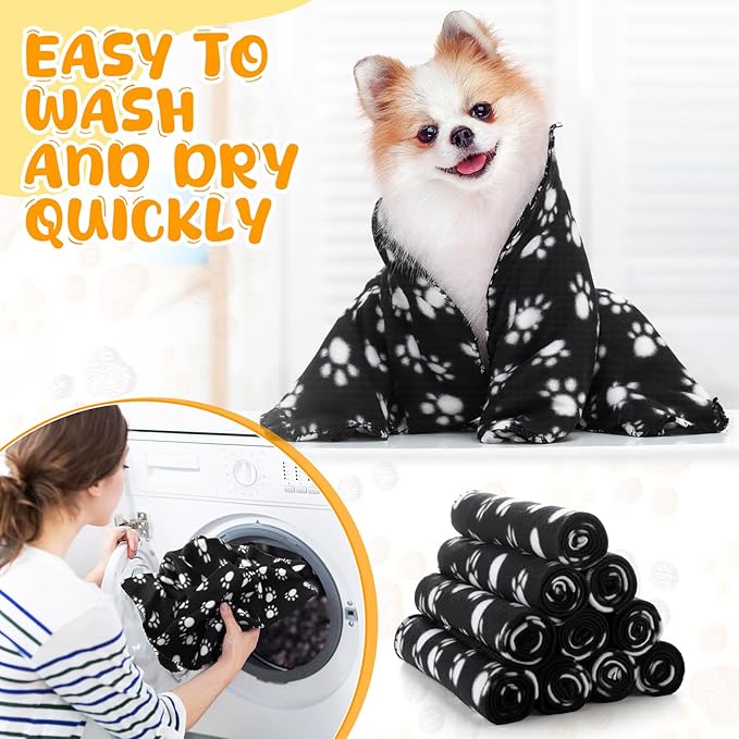 Tatuo 10 Pieces Pet Blankets with Paw Print Dog Cat Fleece Blankets Soft Warm Sleep Mat Pad Bed Cover for Kitten Puppy and Other Small Animals, 24 x 28 Inch(Cool Color)