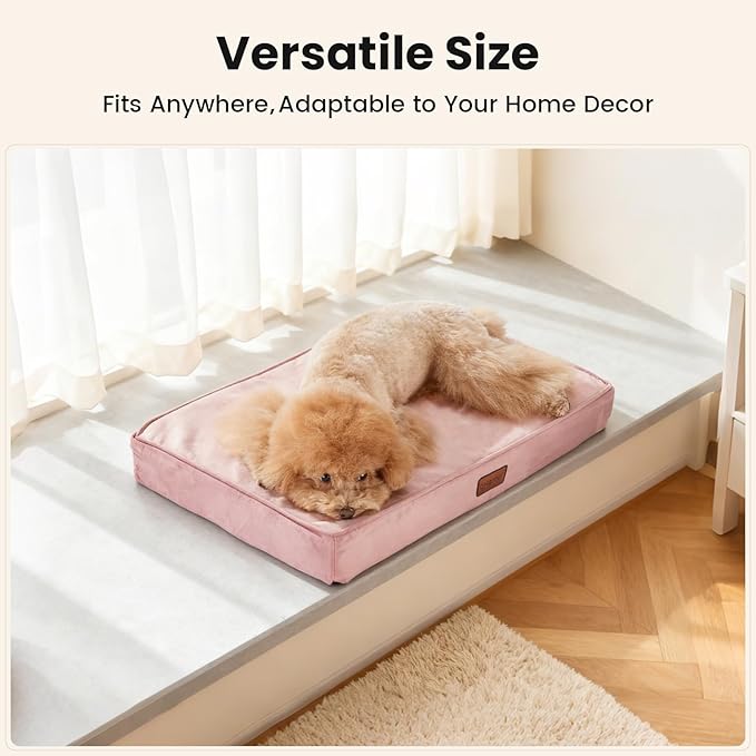 OhGeni Orthopedic Waterproof Dog Bed for Small Dogs, Machine-Washable Removable Cover in Easy-Clean Fabric, High Density Foam & Easy-Carry Handle, Suitable for Crate, 24 inch (Pink)