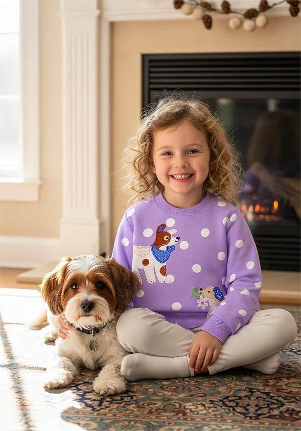 Toddler Baby Girls Cotton Sweater, Long Sleeve Crewneck Sweatshirt Pullover Kids Warm Clothing for Fall Winter