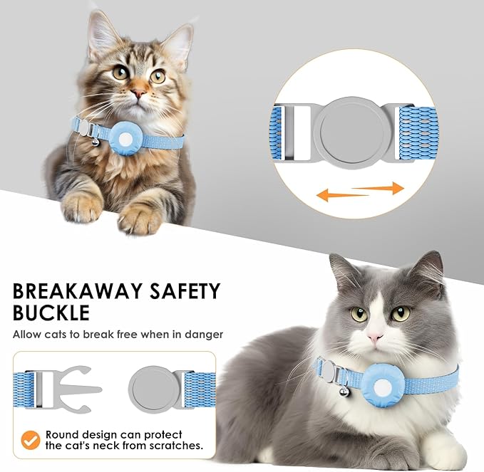Cat GPS Tracker, Waterproof Pet GPS Tracker for Cats, Cat Tracker Collar with Safety Elastic Buckle, Works with Any Collar,Compatible with Apple Find My App (Only iOS), No Monthly Fee, Blue