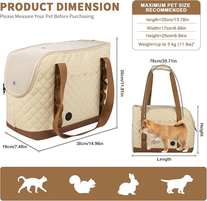 Dog Purse Carrier for Small Dogs, Soft Sided Pet Carrier with Pockets, Foldable Dog Carrier Purse for Puppy, Rabbit, Cat, Washable Breathable Pet Carrier, Dog Carrier Bag for Outdoor Shopping Travel