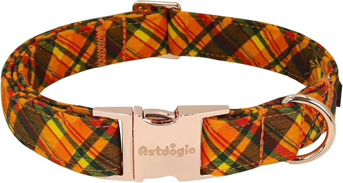 Cotton Fall Dog Collar, Halloween Dog Collars for Medium Dogs, Soft Adjustable Cute Dog Collars, Brown Orange Stripe for Small Medium Large Dogs, Perfect for Girl or Boy Dog Collars-M