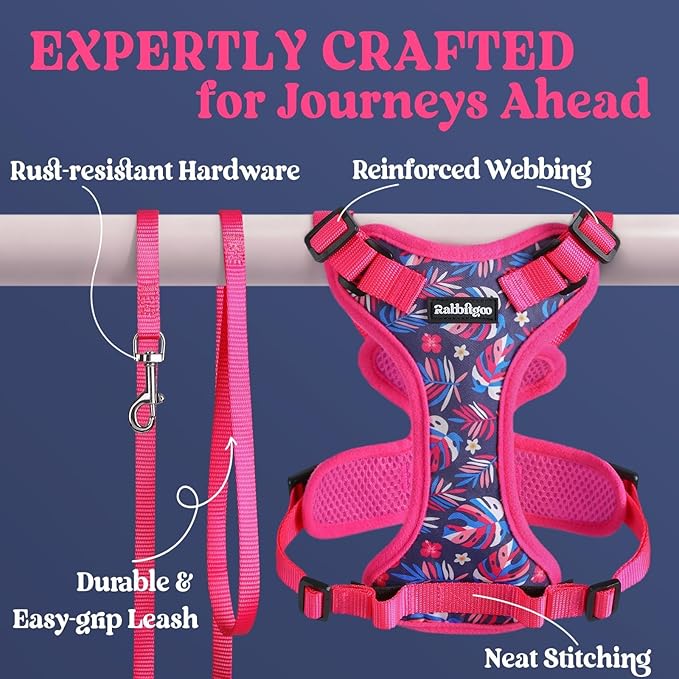 rabbitgoo Cat Harness and Leash for Walking, Escape Proof Soft Adjustable Vest Harnesses for Cats, Easy Control Breathable Reflective Strips Jacket, Coconut Fuchsia,S