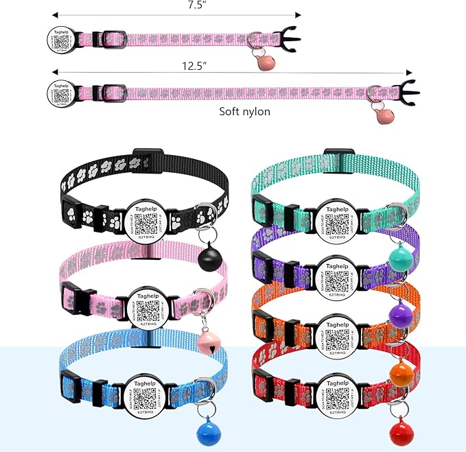 Smart QR Code Cat Collar 2-Pack: Your Cat's Digital Safety Profile, Breakaway Reflective Collar with Instant Email Alert When Scanned (Pink & Purple A)