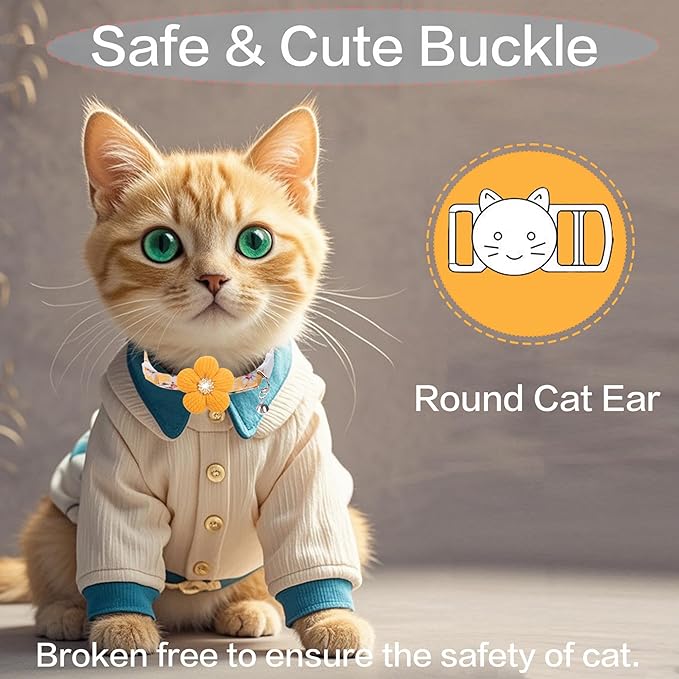 Cat Collar, HYQHYX Breakaway Kitten Collar with Flower,Rhinestone Kitty Collar with Bell, Floral Pet Collar with Safety Buckle for Cats and Puppy Dog