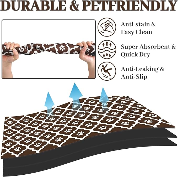 Dog Food Mat 17X30 Inch Pet Feeding Absorbent Mats for Floor Cat Water Bowl Placemats Non-Slip Washable Dog Mat for Food and Water