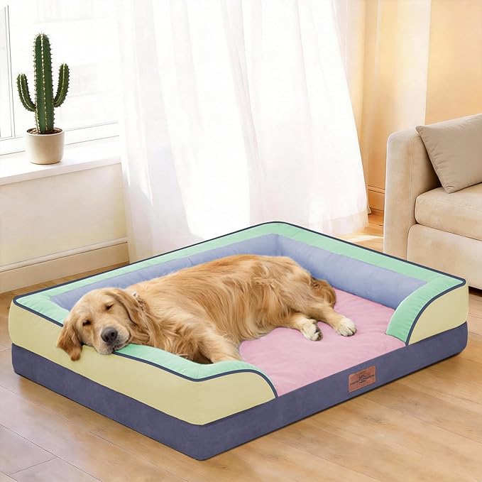 Comfort Expression Orthopedic Dog Bed for Large Dogs 36x27 Inch, Waterproof Egg Crate Foam Large Pet Bed with Removable Bolsters, Dog Couch with Washable Cover & Non-Slip Bottom, Frosted Grape