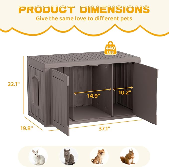 Cat Litter Box Enclosure, Multi-Functional Hidden Enclosed Litter Box Furniture with Adjustable Partition, Indoor Outdoor Cat House Weatherproof, Side Table, Easy to Clean & Assemble, Gray