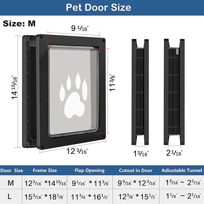 CEESC Dog Door for Pets Up to 45 lb, Weatherproof Pet Door for Cats and Dogs, Durable, Snap-in Closing Panel Included, Suitable for Interior and Exterior Doors(Medium Black)