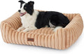 Dog Bed Medium Size Dog - Large Rectangle Orthopedic Pet Bed with Fluffy Washable Cover and Anti-Slip Bottom, 30x24x9inches, Beige
