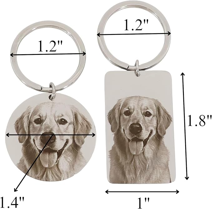 Custom Pet Portrait Keychain – Personalized Photo Engraved Keychain with Optional Back Text – Memorial Gift for Pet Lovers, Dog Owners, Cat Owners – Unique Pet Loss Remembrance Keepsake