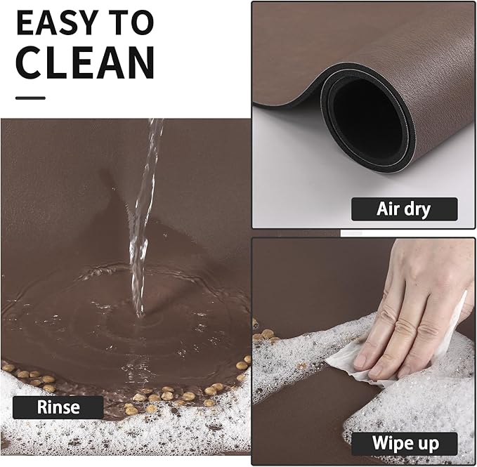 Dog Food Mat - Absorbent Cat Mat for Food and Water, No Stains Pet Feeding Bowl Mat, Easy to Clean Pet Placemats, Quick Dry Dog Water Dispenser Mat for Messy Drinkers | Brown 18"x34"