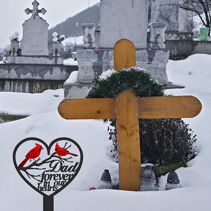 Dad Grave Decorations for Cemetery, Metal Sympathy Memorial Stakes for Loss of Father, Cardinal Cemetery Decorations for Grave Outdoors Yard Garden(12 X 7.5 Inches)