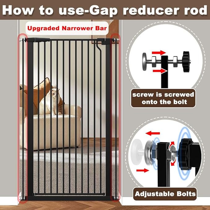 Fairy Baby 51.18" Extra Tall Pet Cat Gate, 48.5"-56.2" Extra Wide Baby Gate for Doorways Stairs Hallway Kitchen, Tall Cat Safety Gate Pressure Mounted, Walk Thru Auto Close Metal Dog Gate, Black