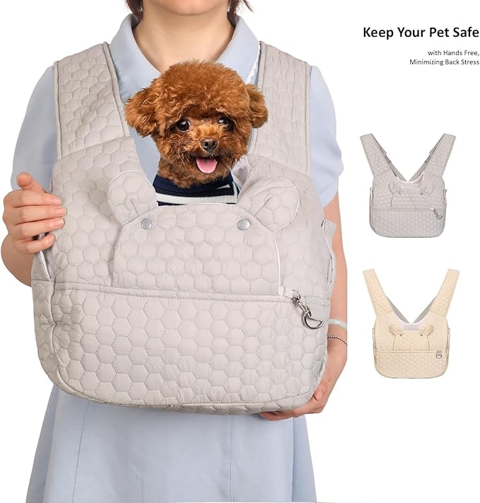 Dog Backpack Carrier for Dogs, Adjustable Strap Cat Carrier Sling, Hands-Free Front Facing Pets Sling Chest, Fit 5-15 Lbs Pets Carrier Backpack for Camping Hiking Traveling Cycling(Light Gray)