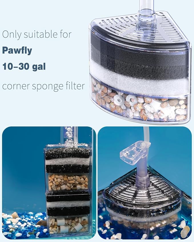 Pawfly 6 Pcs Replacement Filter Pads for 10-30 Gallon Corner Bio Sponge Filter, Aquarium Filter Media Sponge, White Black Bio Foam for Fish Tank Water Filtration