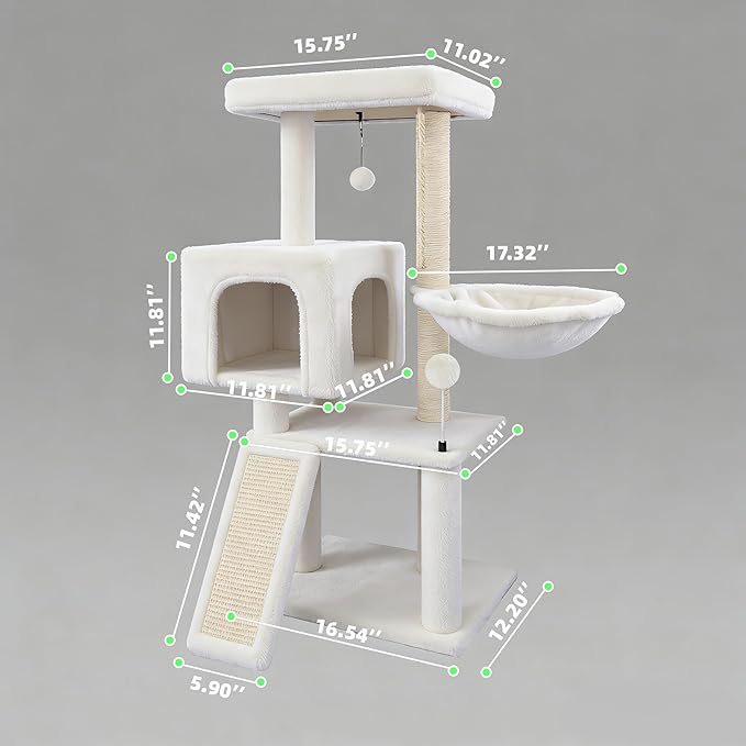 Cat Tree with Cat Condo and Hammock, Cat Tree with Scratching Posts and Scratching Pads, Cat Tower for Indoor Cats, Activity Centre Climbing Tree with Playful Toy Balls, Beige