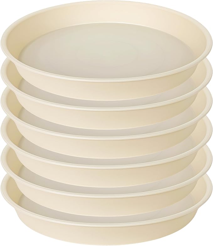 2 Pack of 20 21 inch Plant Saucer Round, Deep Plant Saucers for Pots, Heavy Duty Plastic Plant Drip Tray for Indoors Outdoor, Bird Bath Bowls, Plant Trays for Planter 19-22" (21 inch, Beige)