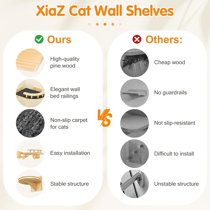 XiaZ Cat Wall Shelves, Corner Cat Shelf with 3 Wide Perch Steps, Kitty Wall Climber Wooden Furniture up to 25lbs, Modern Floating Cats Stairs for Indoor Sleeping, Playing, Climbing