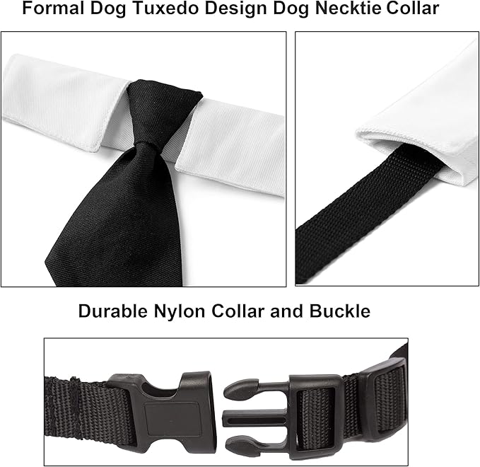ADOGGYGO Adjustable Dog Neck Tie Collar Pet Collar with Black Necktie Wedding Formal Tux Collars for Small Dogs Pets (Small)