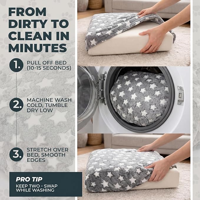 Youyole Large Washable Rectangle Dog Bed Cover Replacement Waterproof 36 x 23 x 6 in Bed Cover for Dog Cat Gray Soft Plush Velvet Pet Beds Protector Sheet with Lovely Star Print for Puppy Pet Couch