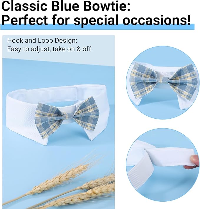Segarty Dog Bow Tie Neck Girth 16.5-21.2in, Adjustable Blue Plaid Bowtie Collar for Extra Large Dogs, Dog Tuxedo Comfortable Cotton Boy Pet Grooming Accessory for Formal Wedding Holiday Birthday Party