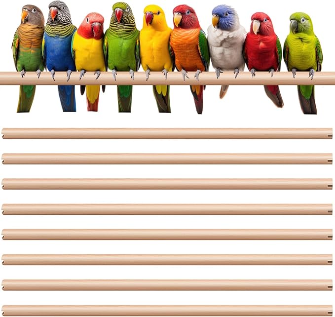 Sintuff 8 Pcs Bird Perches for Cage Accessories, Wooden Perch Rods Replacement with Double Head Slots, 0.6 Inch Diameter Natural Wood Stand for Parrot Macaw Cockatoo Parakeet(18 Inches)