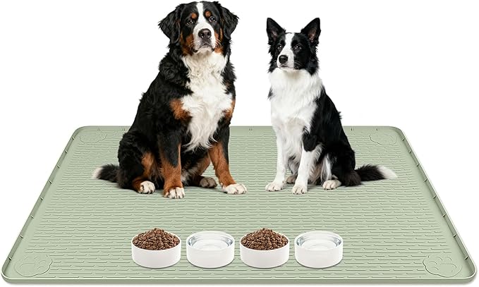 Lanstics Dog Food Mat, 40" x 28" Large Silicone Mat Dog Feeding Mat with Raised Edge Non-Slip Pet Feeding Mat for Food and Water Bowl, Easy to Clean, Floor Protection (Green)