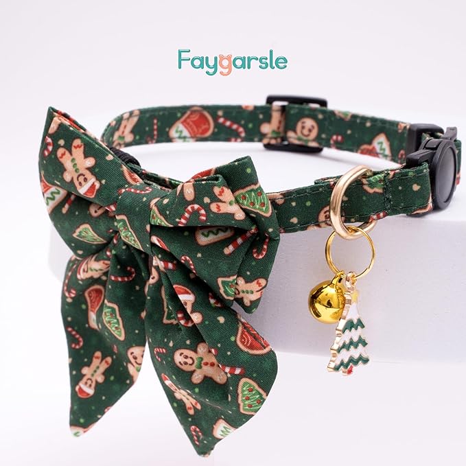 Faygarsle 2 Pack Christmas Cat Collar with Bow Tie - Breakaway Pink & Green Winter Collar for Boy & Girl Cats