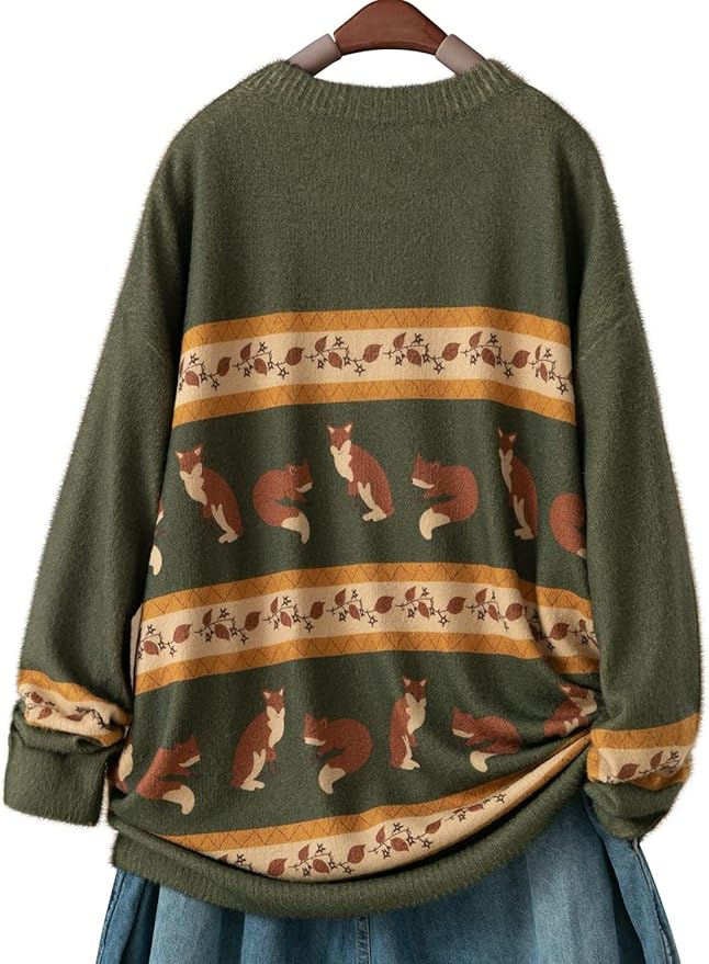 YESNO Women Christmas Sweater Graphic Printed Oversized Pullover Sweaters Casual Loose Knit Tops S01