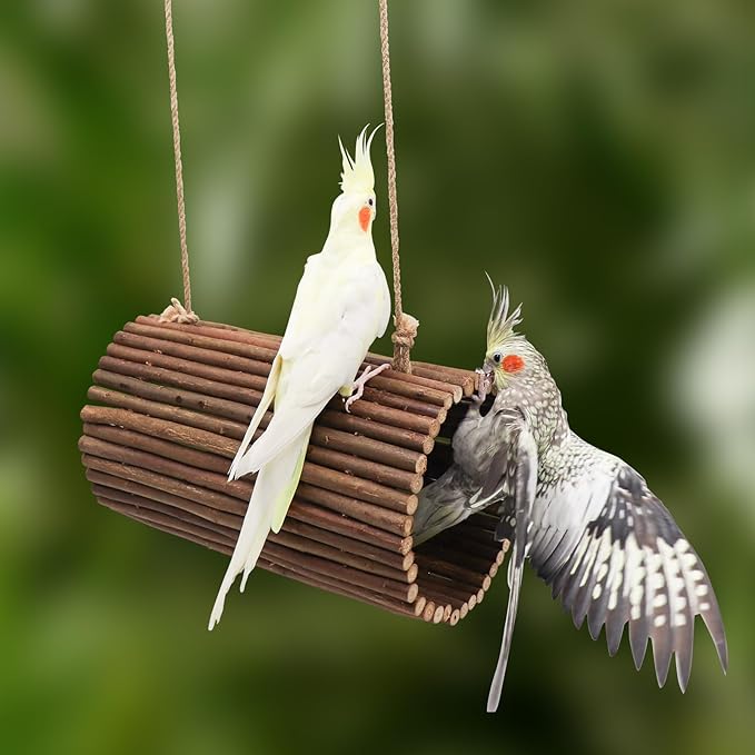 Parrot Swing Toys, Hanging Perch Stand, Natural Willow Wood Hammock, Bird Cage Accessories for Parakeets, Cockatiels, Lovebirds, Hamster, Rat (6.3" in Diameter)