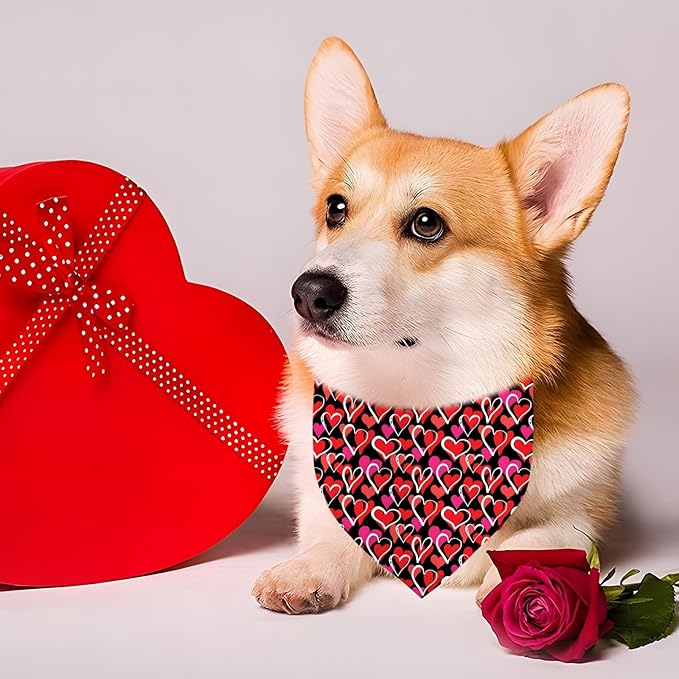 Valentines Dog Bandana Reversible Triangle Bibs Scarf Mother's Day Bandanas for Medium Large Dogs