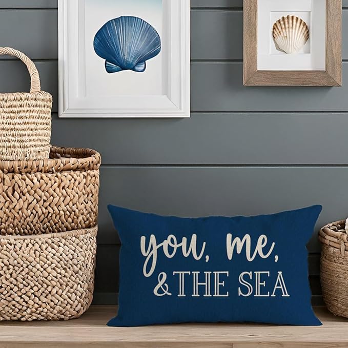 PANDICORN Summer Beach Throw Pillow Cover 12x20 Inch Sayings You Me and The Sea Ocean Sea Coastal Blue Outdoor Nautical Decorations Lumbar Decorative Cushion Case for Home Living Room Sofa Couch Decor