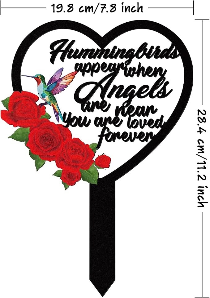 BUoonyer Stake Graves Cemetery Decorations - Mom Metal Memorial Grave Marker, Mother Heart Graveyard Sympathy Plaque, Hummingbird Flower Remembrance Graveside Burial Decor Sign for Outside Yard Garden