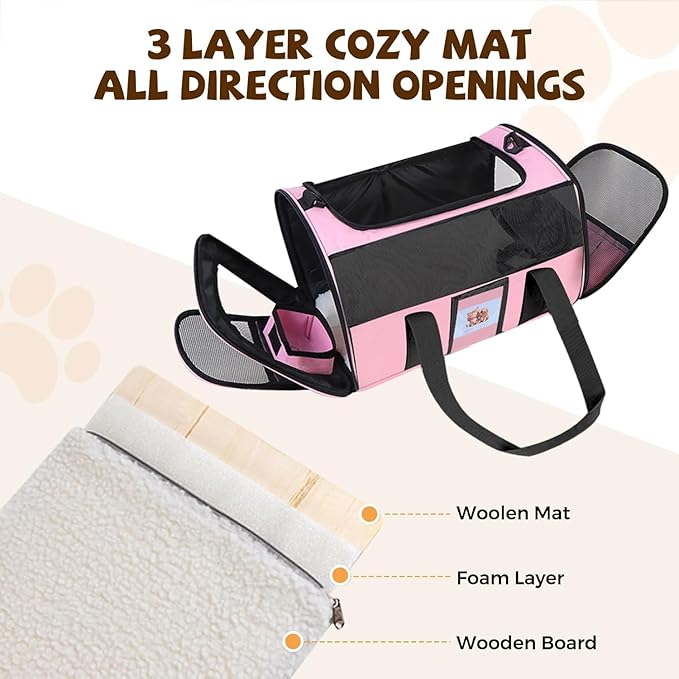 Soft Cat Carrier for Pets Up to 25 lbs, Cat Pet Travel Bag with Padded Shoulder Strap and Detachable Cat Food Bowl, Pet Dog Carriers for Small Dogs and Puppies, Travel Carry, Pink