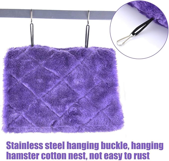 Winter Warm Bird Nest House Shed Hut Hanging Hammock Finch Cage Plush Fluffy Birds Hut Hideaway for Hamster Parrot Macaw Budgies Eclectus Parakeet Cockatiels Cockatoo Lovebird (S, Purple)