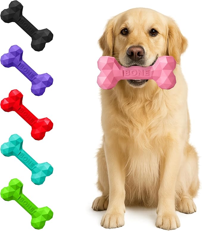 Natural Rubber Dog Chew Bone – Treat-Dispensing, Tough & Indestructible Chew Toy – Safe for Aggressive Chewers – Dental Health & Boredom Relief (Pink)