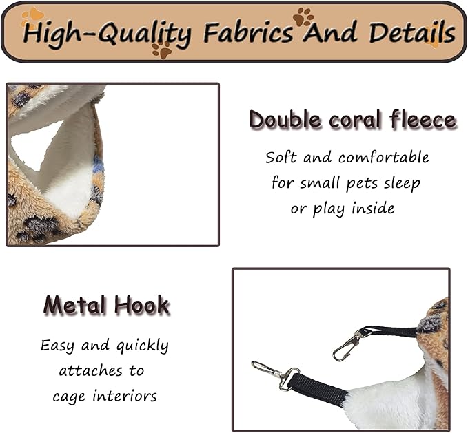 Cat Hammock for Cage, Soft Warm Hanging Bed for Kitten, Guinea Pig, Ferret, Rat, Chinchilla and Other Small Pets, Cozy Bunkbed 13.39"x13.39"