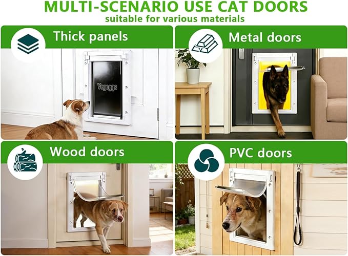 Dog Door Doggy Door Easy Install - Wood & PVC Doors & Walls，Dgooie Free Movement & Flexible Control - 2 Magnetic Flaps & Sliding Lock,Telescoping Frame,8 1/8" x 13 2/5" for Medium Dogs Up to 40 lb