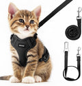 Cat Harness and Leash Set for Walking Escape Proof, Improved Four Place Adjustable Cat Car Harness, Soft Kittens Vest with Reflective Strip for Cats, Comfortable Outdoor Vest, Black, XS