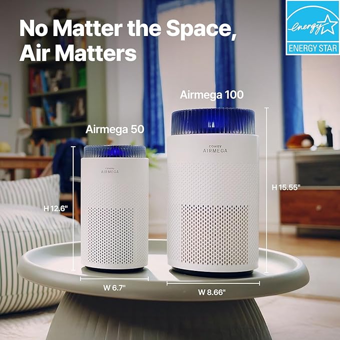 COWAY Air Purifiers for Bedroom Home up to 450 ft², Particulate Filter for Smoke, Allergies, Pet Dander, AQI Monitor, Auto&Sleep Mode, Timer, Filter Indicator, Night Light, 3yr Warranty, 50 White