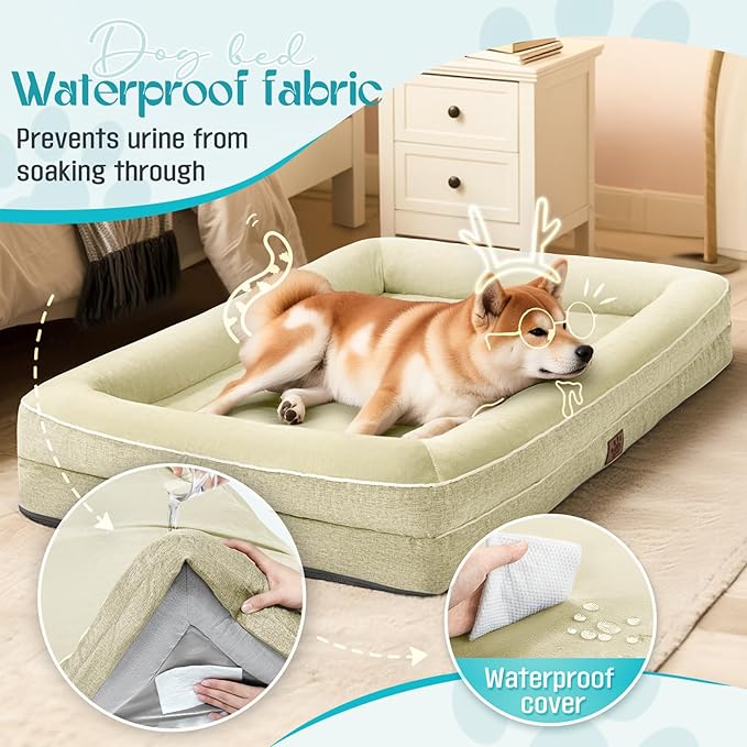 Waterproof Memory Foam Dog Beds for Small Dogs Non-Slip Orthopedic Dog Beds Washable Couch Pet Bed with Removable Cover (Beige, Small)