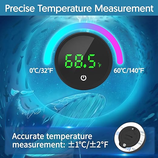 QZQ Fish Tank Thermometer Aquarium Thermometer Wireless Touch Stick Digital Aquarium Thermometer LED Display ±1°F for Monitoring The Fish Tank Aquarium Temperature Accessories (2 Pack Black)