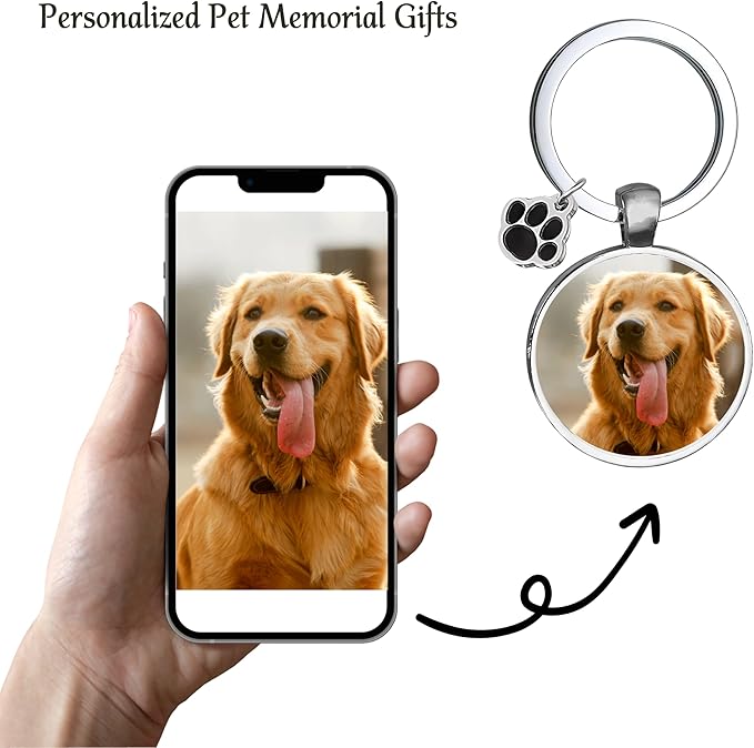 Custom Pet Photo Keychain Personalized Photo Pawprint Dog Tag Keychain Engraved Keyring Animal Pet Lover