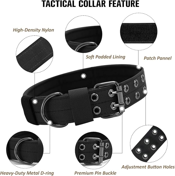 Tactical Dog Collar Military Adjustable Dog Collars Soft Nylon Training Collar with Patch Heavy Duty Metal Buckle Collars for Medium Large Dogs (Pink, M)
